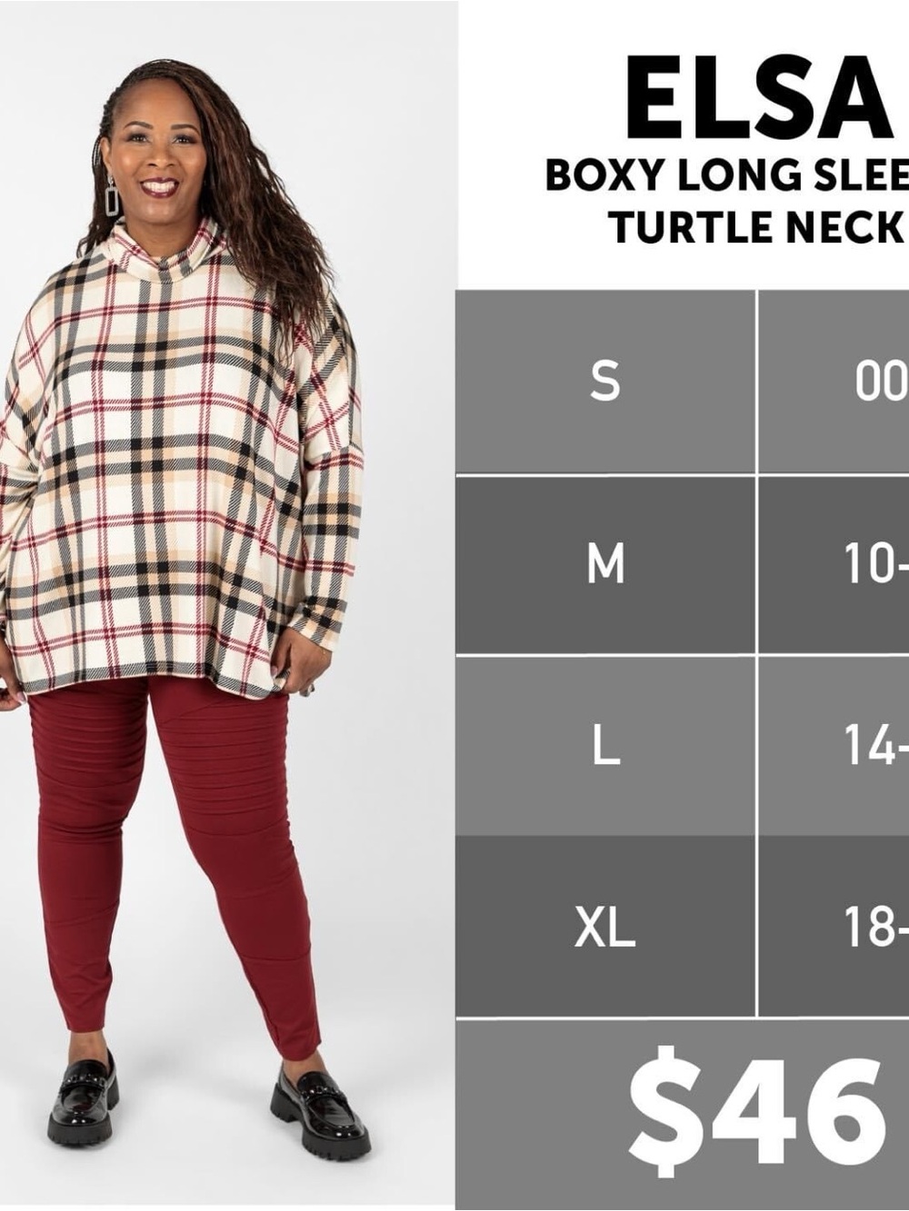 LuLaRoe Plaid Tunic in Mustard, Cream & Gray - Picture 2 of 2